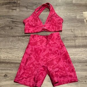 Pink Print Lskd Sports Bra and Shorts Set